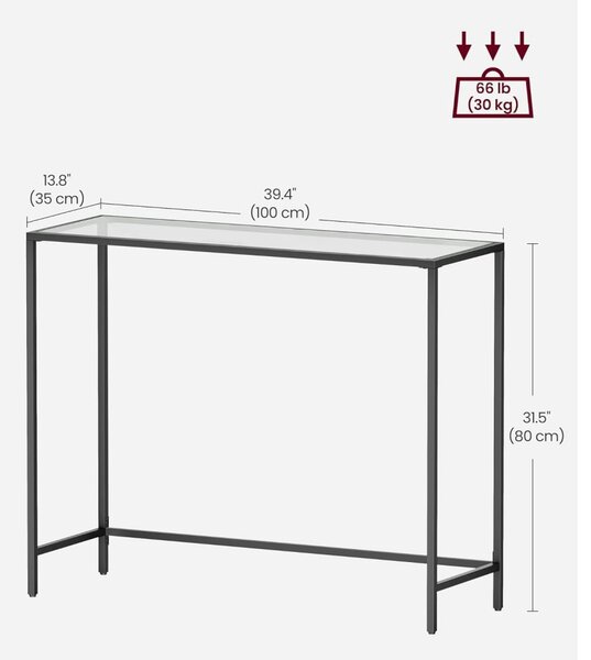 Konzolasztal polcokkal edzett üveglappal, fekete 100x35x80cm