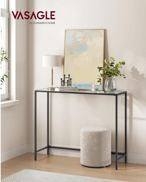 Konzolasztal polcokkal edzett üveglappal, fekete 100x35x80cm