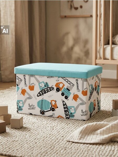 Sinsay - Tárolós puff építőgép mintával - halványkék