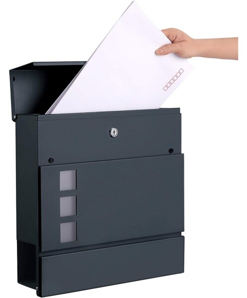Zárható postaláda újságtartóval, falra, kerítésre szerelhető, antricit szürke