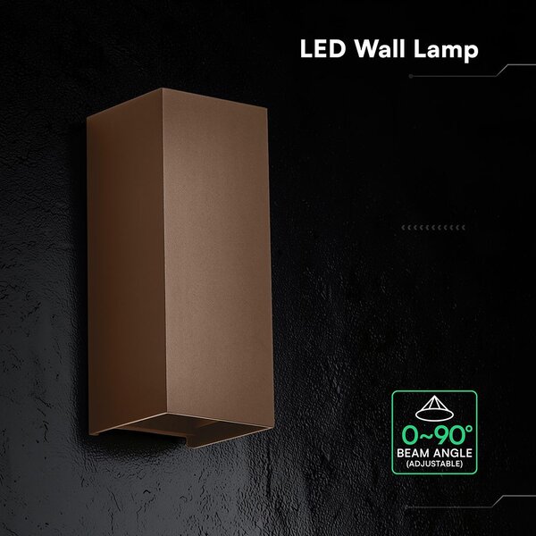 V-TAC kültéri, kétirányú szögletes 10W corten barna fali LED lámpa, CCT - SKU 24347