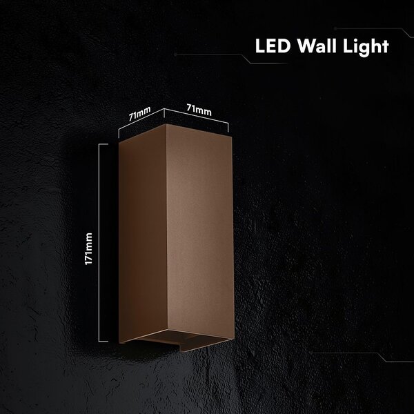 V-TAC kültéri, kétirányú szögletes 10W corten barna fali LED lámpa, CCT - SKU 24347