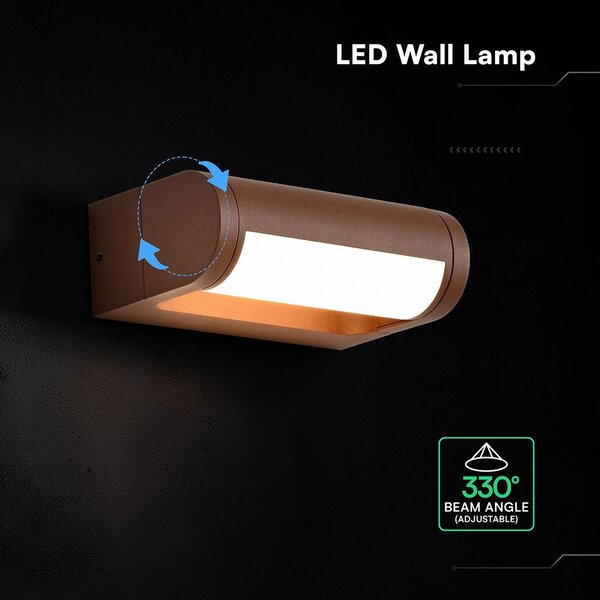 V-TAC CREE SMD LED kültéri, forgatható 10W fali lámpa, corten barna házzal, meleg fehér - SKU 243446