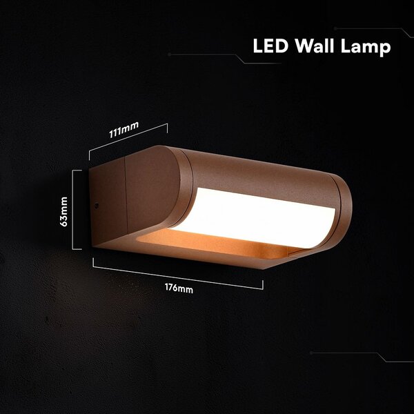 V-TAC CREE SMD LED kültéri, forgatható 10W fali lámpa, corten barna házzal, meleg fehér - SKU 243446