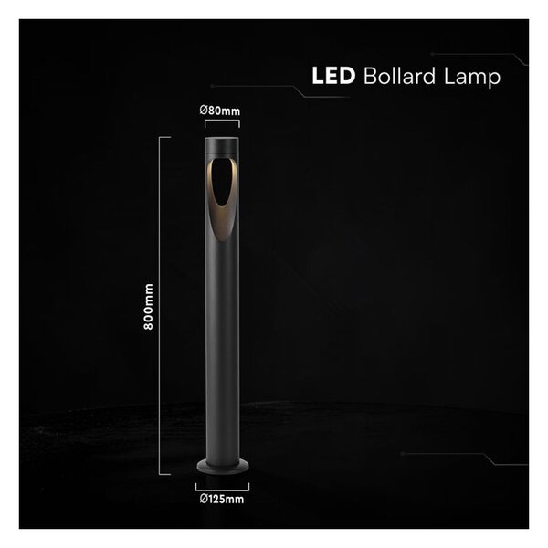 V-TAC CREE SMD LED kültéri, 6W henger állólámpa, 80cm, fekete házzal, meleg fehér - SKU 243526