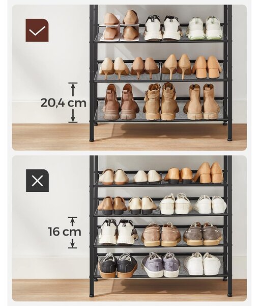 Cipőtároló polc 4 fém hálós polccal, rusztikus barna 93×75×30cm
