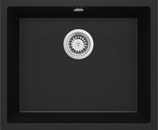 Deante Corda, gránit mosogató a lemez alatt 550x460x204 mm, 3,5 "+ helytakarékos szifon, 1 kamrás, fekete, ZQA_N10C