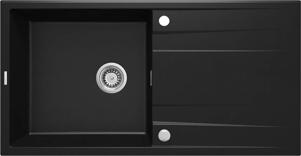 Deante Eridan, gránit munkalap 1000x520x203 mm Z / O, 3,5"+ helytakarékos szifon, 1kamrás, fekete, ZQE_N713