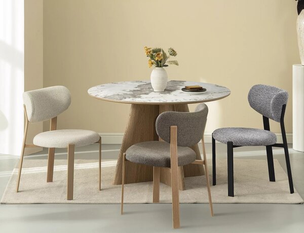 Alzano Ceramic kerek étkezőasztal MDF kerámia fehér fényezett tölgy