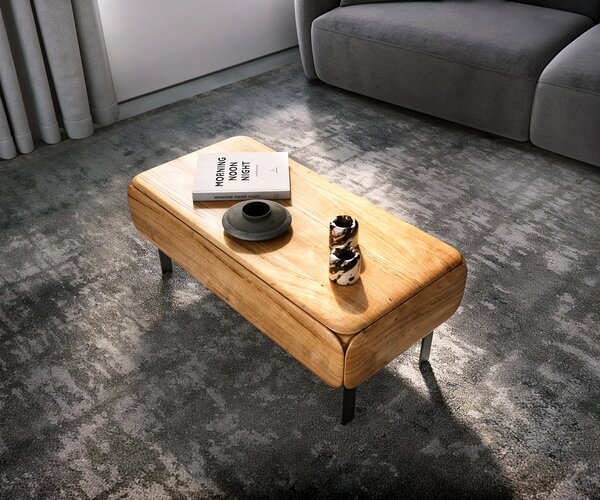 DELIFE Dohányzóasztal Shavani 100x50 cm akác természetes 1 fiók L alakú fém láb fekete