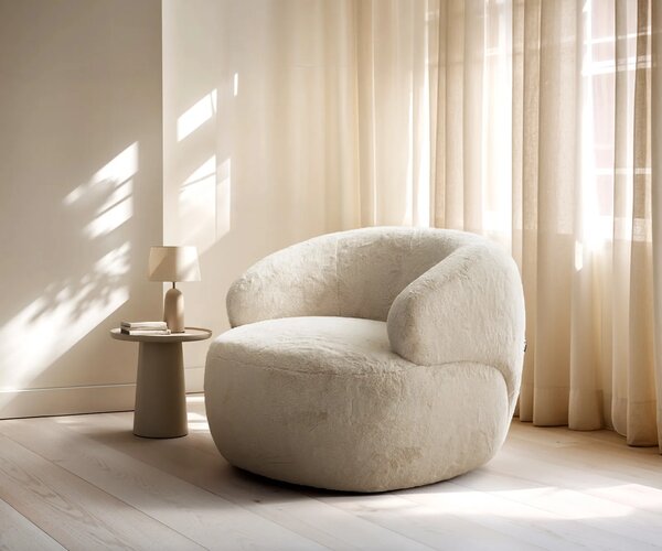 DELIFE Lounge fotel Nova 88x88 cm plüss krémfehér