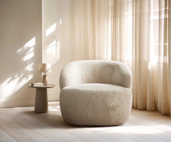 DELIFE Lounge fotel Nova 88x88 cm plüss krémfehér