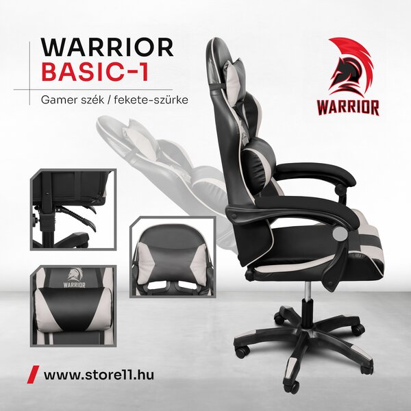 Warrior gamer szék, forgószék fekete-szürke (GAMER-BASIC-1-BLACK-GREY)