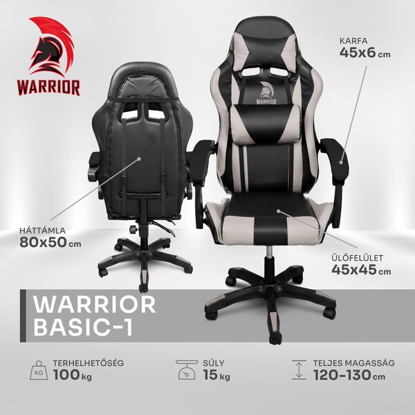 Warrior gamer szék, forgószék fekete-szürke (GAMER-BASIC-1-BLACK-GREY)
