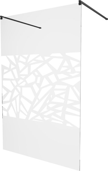 Mexen Kioto, átmenő zuhanyparaván 100 x 200 cm, 8 mm-es üveg tiszta / fehér mintás, 2x fekete stabilizáló távtartó, 800-100-002-70-85