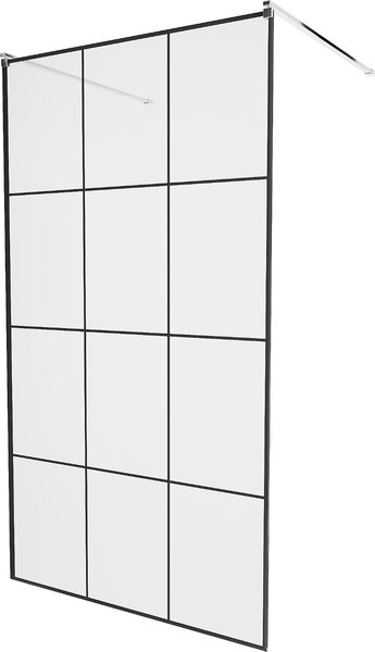 Mexen Kioto, átmenő zuhanyparaván 100 x 200 cm, 8mm átlátszó / fekete üvegminta, 2x króm stabilizáló távtartó, 800-100-002-01-77
