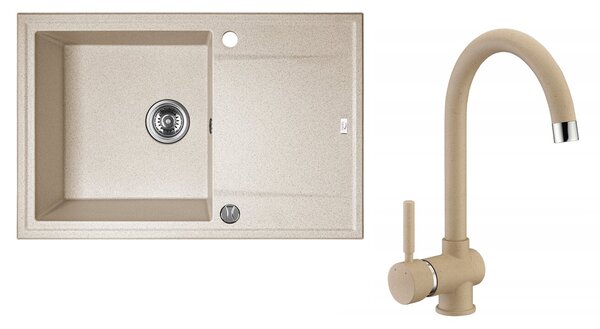 LAVEO Megalo, konyhai mosogató 790x490x230 mm + mosogató csaptelep BKZ468K, bézs, SBEA411T