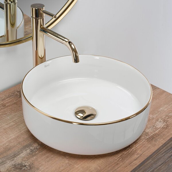 Rea Sami Gold Edge, asztali mosogató 36x36 cm, fehér-arany, REA-U6758
