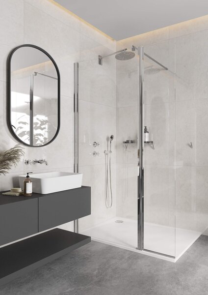 Deante Kerria Plus, Walk-in zuhany paraván 90cm, magasság 200cm, 6mm átlátszó üveg ActiveCoverrel, króm profil, KTS_039P