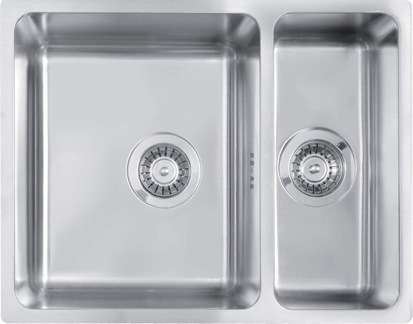 Deante Egeria, rozsdamentes acél lemez alatti mosogató 1,5 kamrás B/O 570x440x200 3,5" + helytakarékos szifon, szatén mintás, ZPE_050C