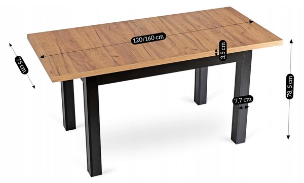 SKUBI kihúzható étkezőasztal 120-160 cm, craft tölgy/fekete