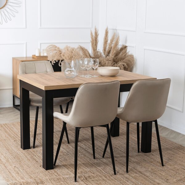 SKUBI kihúzható étkezőasztal 120-160 cm, craft tölgy/fekete