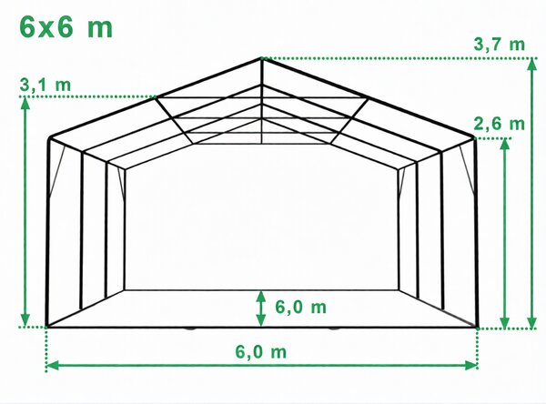 Party sátor 6x6 m Max+ 2,6m - tűzálló szín fehér