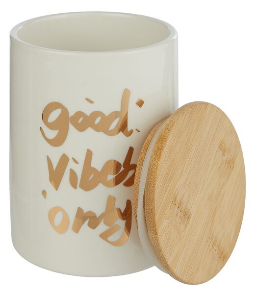 QUEEN IT tárolódoboz bambusz fedéllel 700ml, 'Good Vibes Only'