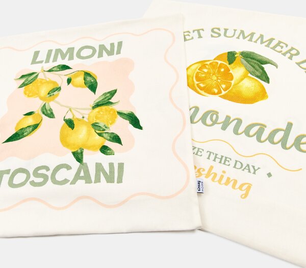 Sinsay - Pamut párnahuzat szett citrom mintával 2 pack - krémszínű
