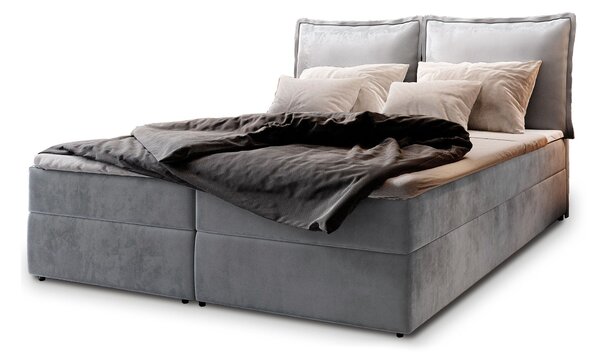 LENTE ágyneműtartós kárpitozott boxspring ágy matraccal 160x200 - szürke