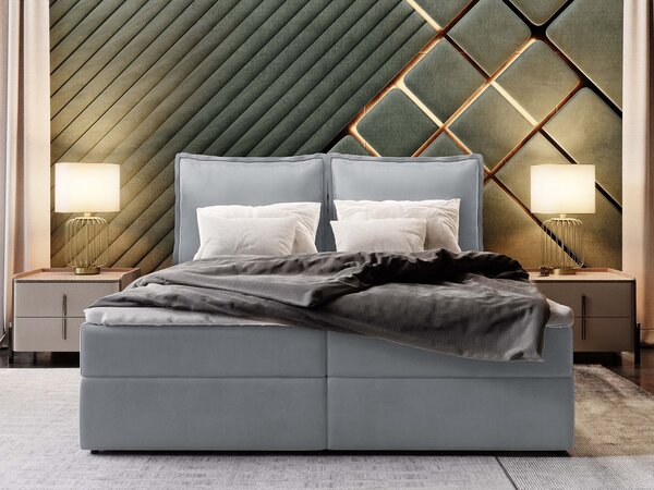LENTE ágyneműtartós kárpitozott boxspring ágy matraccal 160x200 - szürke
