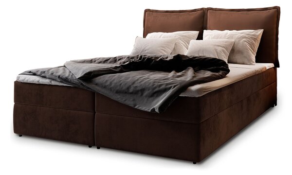LENTE ágyneműtartós kárpitozott boxspring ágy matraccal 160x200 - csokoládébarna