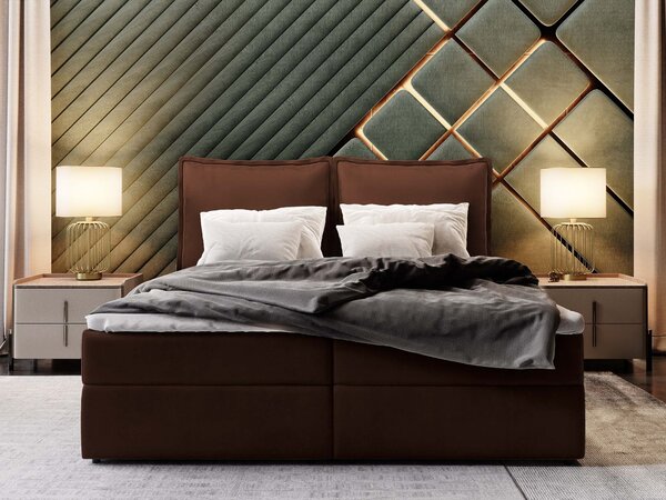 LENTE ágyneműtartós kárpitozott boxspring ágy matraccal 160x200 - csokoládébarna