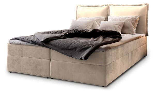 LENTE ágyneműtartós kárpitozott boxspring ágy matraccal 140x200 - krémszín