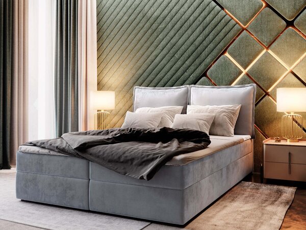 LENTE ágyneműtartós kárpitozott boxspring ágy matraccal 160x200 - szürke