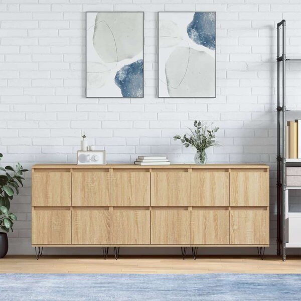 3 db Sonoma Tölgy Fa Tálalószekrény - 180x35x70 cm