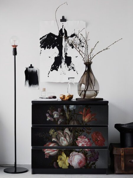 Matrica ikea bútorokhoz - malm Sötét holland vintage virágok