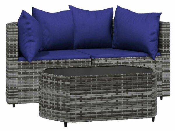 VidaXL 3 részes szürke polyrattan kerti ülőgarnitúra párnákkal