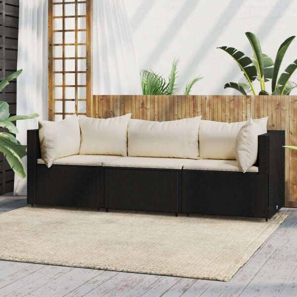 VidaXL Polyrattan Kerti Ülőgarnitúra - 3 részes - Fekete