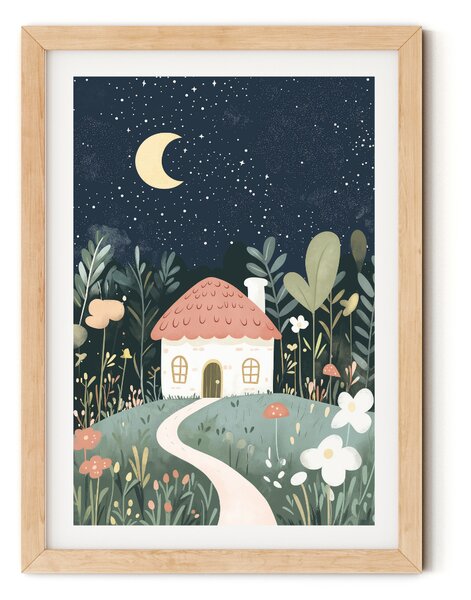 Falikép gyerekszobába - manóház éjszaka A4 (21x30 cm)
