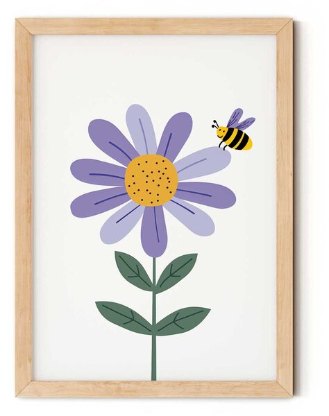 Lila virág minimalista falikép gyerekszobába A4 (21x30 cm)
