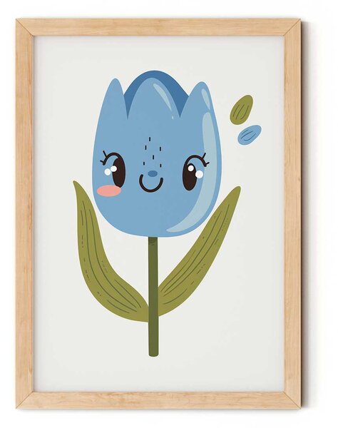 Kék tulipán minimalista falikép gyerekszobába A4 (21x30 cm)