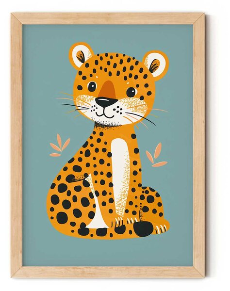 Leopárd kék háttéren minimalista falikép gyerekszobába A4 (21x30 cm)