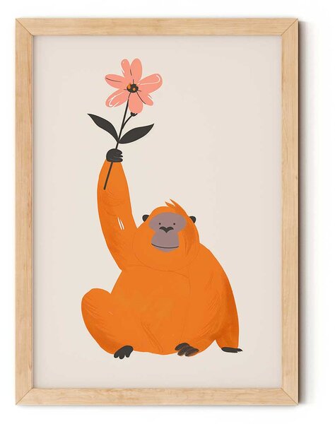 Gorilla virággal minimalista falikép gyerekszobába A4 (21x30 cm)