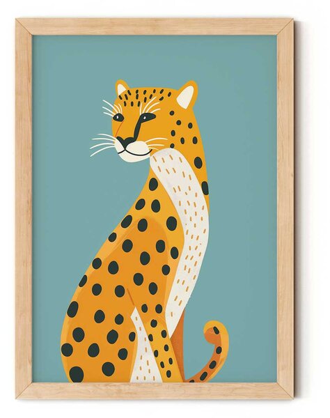 Leopárd kék háttéren minimalista falikép gyerekszobába A4 (21x30 cm)