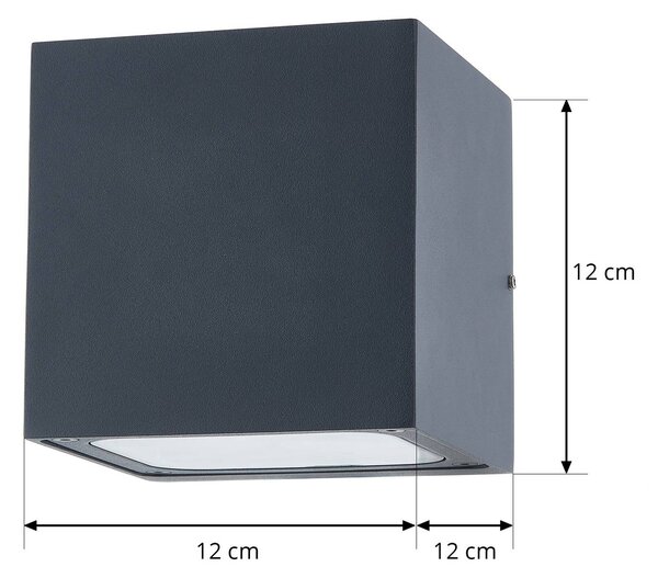 Lucande LED kültéri fali lámpa Merjem, 12 cm, fel/le, IP54, Alu / szürke / cink, Alumínium, Modern
