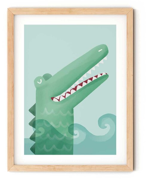 Krokodilos falikép gyerekszobába - türkiz háttérrel A4 (21x30 cm)