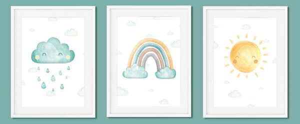 Gyerekszobai falikép szett: színes szivárvány - "tengerpart színvilág" A5 (15x21 cm)