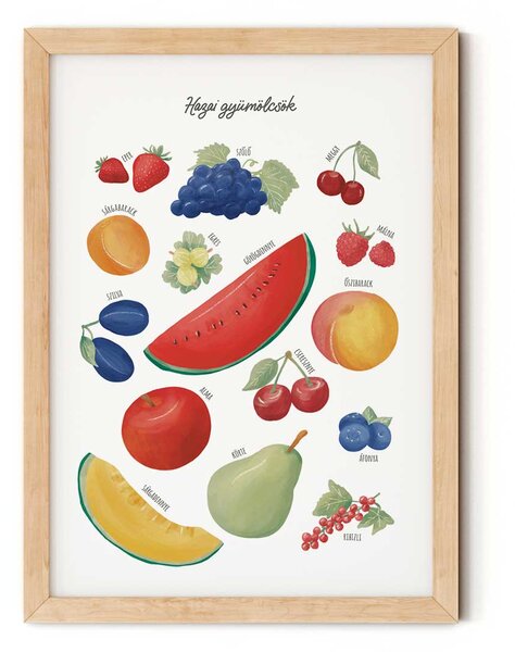 Hazai gyümölcsök - edukációs falikép gyerekszobába A4 (21x30 cm)