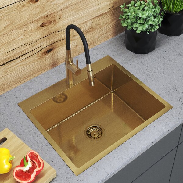 Gamma Gamma, 1 rekeszes acél mosogató 600x500x210 mm, arany matt, GMA-S6050-GD